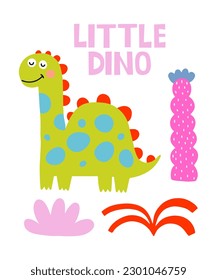 Dino cute vector kids composition. Dinosaur scandinavian illustration. For children party.