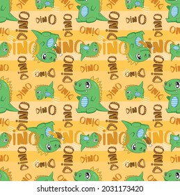 dino cute with yellow background seamless pattern vector