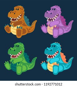 Dino, Dinosaur, 4 Cute baby Spinosaurus dinosaurs toy set, cartoon design, vector illustration, set 3/8 