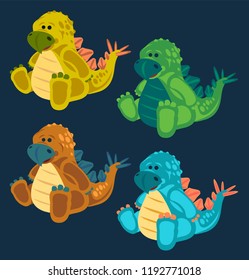 Dino, Dinosaur, 4 Cute baby stegosaurus dinosaurs toy set, cartoon design, vector illustration, set 1/8 