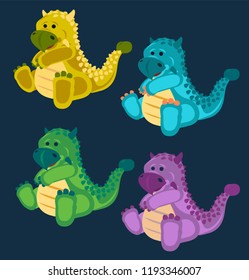 Dino, Dinosaur, 4 Cute baby ankylosaurus dinosaurs toy set, cartoon design, vector illustration, set 8/8 