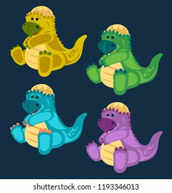 Dino, Dinosaur, 4 Cute baby pachycephalosaurus dinosaurs toy set, cartoon design, vector illustration, set 7/8 