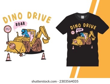 Dino Drive Typography print with dinosaur. Dinosaur illustration, typography, t-shirt graphics, vectors. Original design with t-rex, dinosaur. print for T-shirts, textiles, wrapping paper, web.