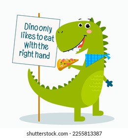 dino is eating pizza. vector illustration