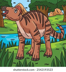 Dino Edmontosaurus Colored Cartoon Illustration