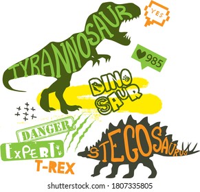 Dino expert. Typography print with dinosaur  . Original design with t-rex, dinosaur. print for T-shirts, textiles, wrapping paper, web. 