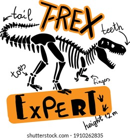 Dino expert. Typography print with dinosaur  . Original design with t-rex, dinosaur. print for T-shirts, textiles, wrapping paper, web. 