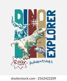 dino exploror slogan with cartoon dinosaur vector illustration for kid fashion print