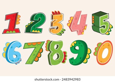 Dino Font design for Counting number 0 to 9 Educational Illustration