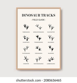 Dino footprints poster. Dinosaur tracks print, woodland art poster