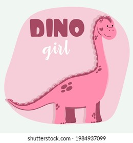 Dino girl. Vector image of a dinosaur. Cute children's character. Flat illustration.