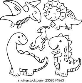 Dino hand drawn design for coloring book.