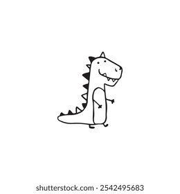 Dino desenhado à mão ilustração vetorial de um dinossauro bonito em um estilo de esboço de rabiscar simples, infantil, com um efeito desenhado por marcadores. Para ícone, design de impressão para roupas de bebê. Isolar em um plano de fundo branco