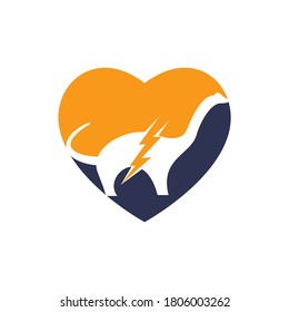 Dino With Heart Icon Vector Logo Design. Dinosaur Lightning Icon Logo.