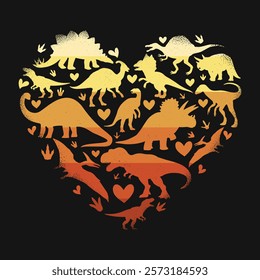 Dino Heart Shape Retro Vintage T Shirt Design