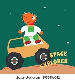 Dino and his Rover  exploring the red planet. Mission to search for traces of life. Creative vector childish background for fabric, textile, nursery wallpaper, poster, brochure. and other decoration.