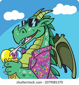 Dino and ice cream character design  Vector 