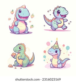 Dino Illustration Pastel Vector Set