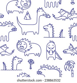 Dino ink doodles seamless vector pattern