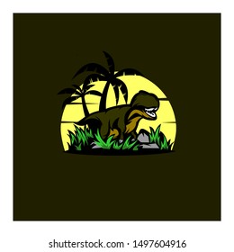 dino in island and sun concept