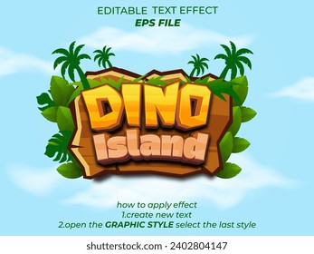 dino island text effect, font editable, typography, 3d text for medieval fantasy and  rpg games. vector template