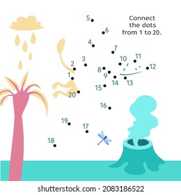 Dino in jurassic park. Dot to Dot. Connect the dots from 1 to 20. Game for kids. Vector illustration.