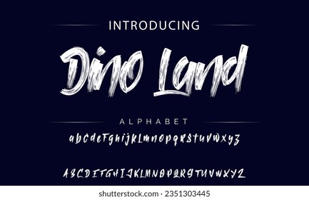 Dino Land brush stroke handwritten alphabet vector sans serif font design