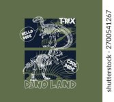 Dino Land skeleton vector kids boys graphic tee design