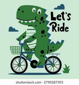 DINO LETS RIDE CYCLE VECTOR ILLUSTRATION