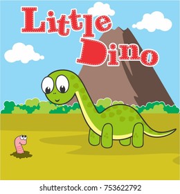 dino and little friends, vector cartoon, coloring book or page