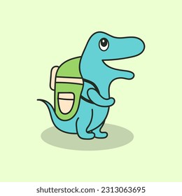 Dino logo,.Dino Using backpack icon. Flat cute and funny dino cartoon for kids education and children and shirt design