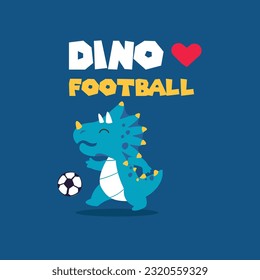 Dino Love Fottball Vector Ilustraciones planas perfectas para el diseño Camisa infantil, Tapa del libro de planos o Merchendise