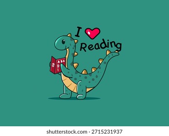 Dino Love Leitura Vetor Ilustrações Perfeitas para Merchendise