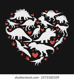 Dino Love Valentine Dinosaur Heart Shape T Shirt Design