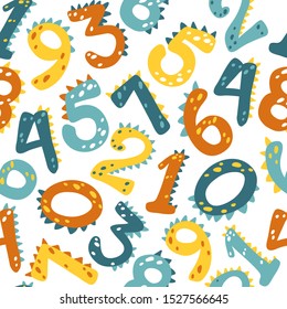 Dino numbers. Vector seamless patten in a simple cartoon style. A colorful illustration is ideal for printing on kid's textiles, educational materials