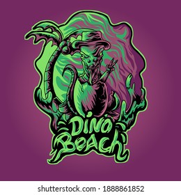 the dino on crack-en egg in summer beach