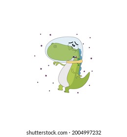 Dino Outer Space Emoticon Vector Illustration