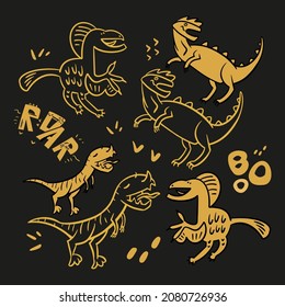 Dino outline set for design, lettering. Vector illustrations. Hand drawn icons for print, stickers.