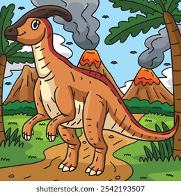 Dino Parasaurolophus Ilustración de dibujos animados coloreados