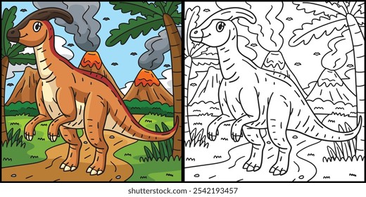 Dino Parasaurolophus Ilustración de página para colorear