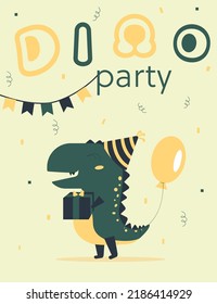 Dino party, invitation, child party, children's holiday, happy birthday