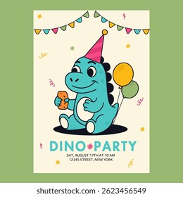 Dino party invitation with cute dragon