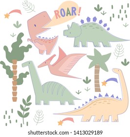 Dino pattern hand drawn illustration isolated on background