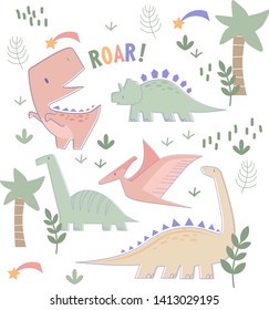 Dino pattern hand drawn illustration isolated on background