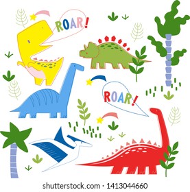 Dino pattern hand drawn illustration isolated on background