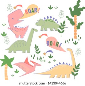Dino pattern hand drawn illustration isolated on background