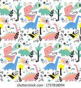 Dino pattern seamless cartoon design. Kids playground series.
