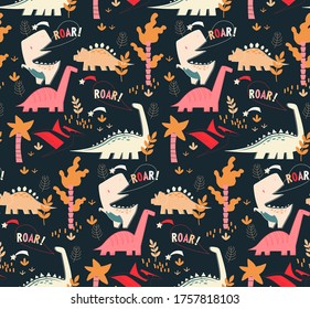 Dino pattern seamless cartoon design. Kids playground series.