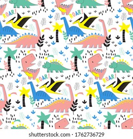 Dino pattern seamless cartoon design. Kids playground series.