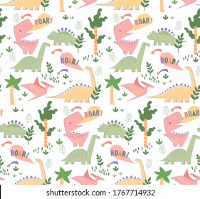 Dino pattern seamless cartoon design. Kids playground series.